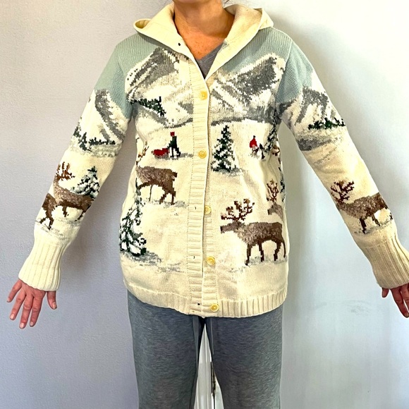 Ralph Lauren Vintage Exclusive Hand knit hooded cardigan sweater winter,sled,dog - Picture 13 of 15